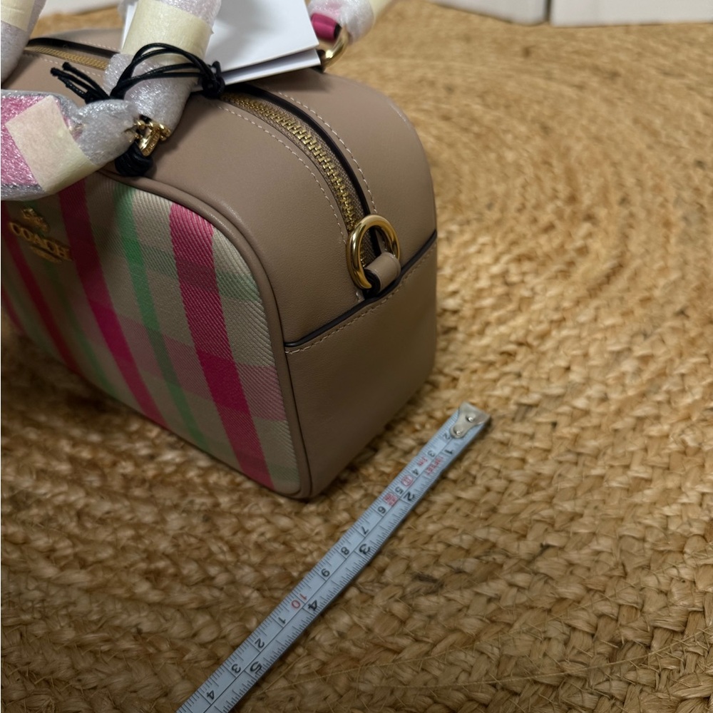 Coach Mini Satchel Crossbody Bag Pink Plaid Gold Handbag NWT - Picture 14 of 15